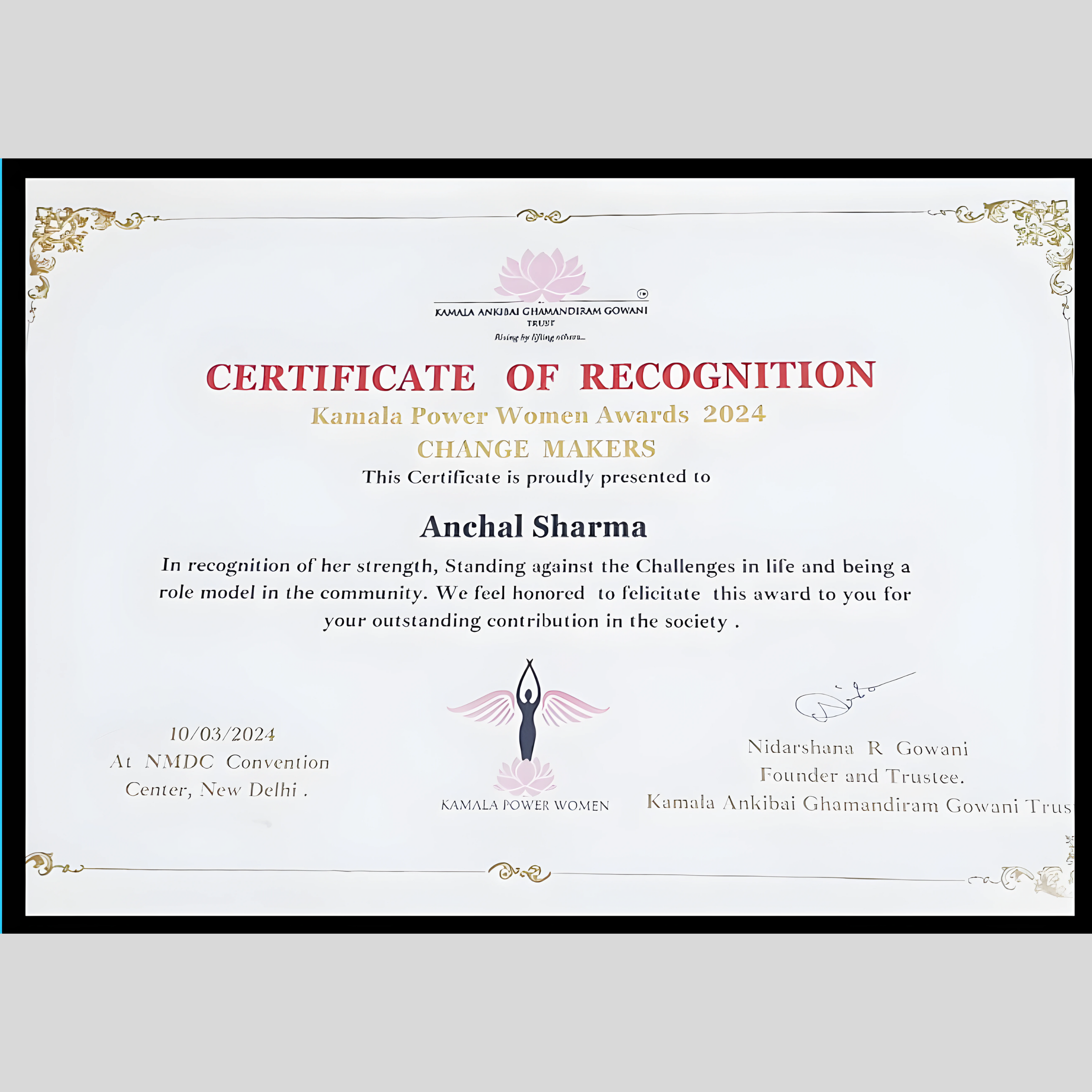 Kamala Power Women's Award AWARD (2024) - AMBALA ANKIBAI GHAMANDIRAM GOWANI TRUST